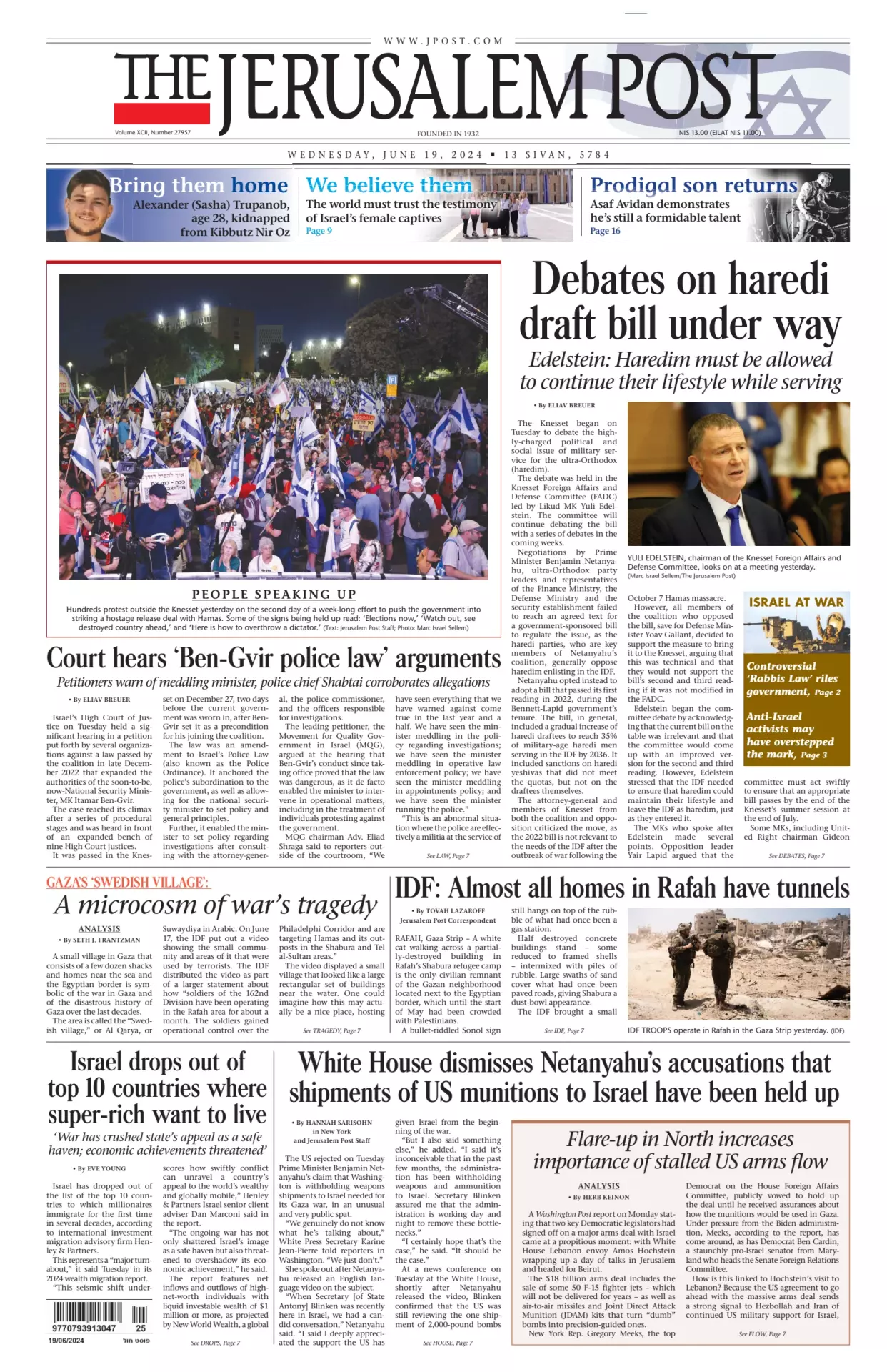 Prima-pagina-the jerusalem post-edizione-di-oggi-19-06-2024